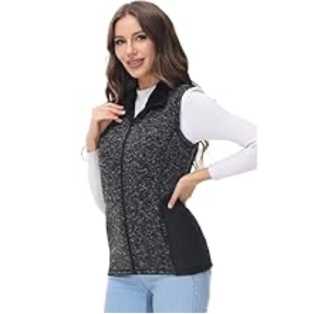 Faded Glory Black Gray Fleece Vest Medium